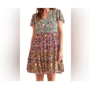 Womens Anthropologie Tiered Dress Floral Size L EUC!